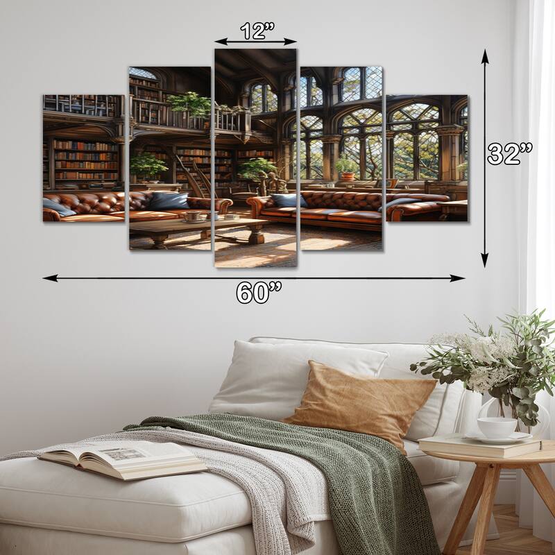 Designart "Libraries Literary Haven II" Architecture Multipanel Canvas